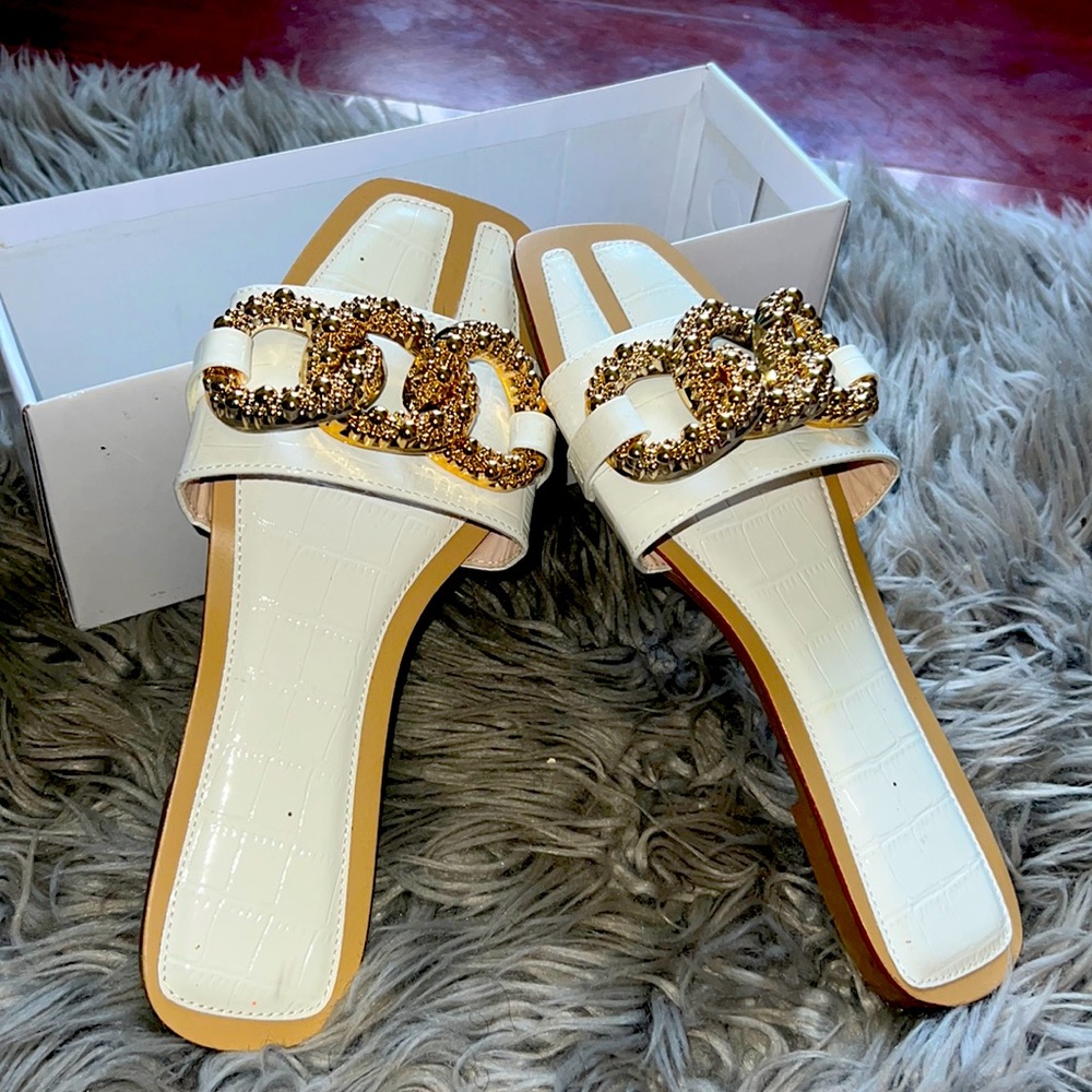 White and Gold snake skin sandals